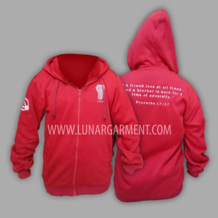 Hasil Produksi Dan Desain Jaket Fleece Merah