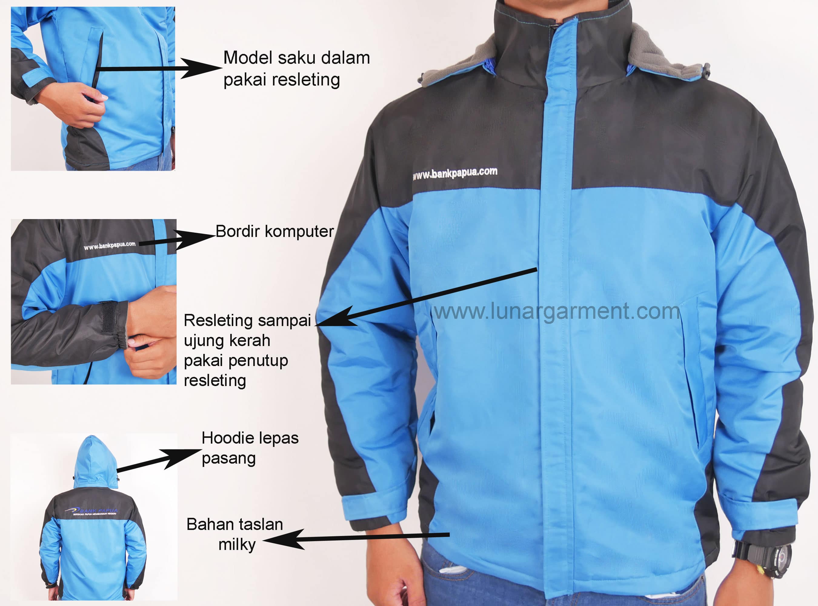 Hasil Produksi Dan Desain Jaket Taslan Milky Polar Bank Papua