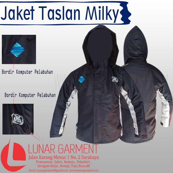 Hasil Produksi Jaket Taslan Milky+Dryfit Pelabuhan Indonesia